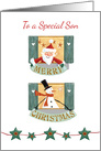 Special Son Christmas Santa and Snowman Windows card