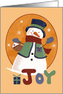 Joy Snowman Folk Christmas Holiday card
