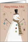 Happy Holiday Folk Christmas Snowman card