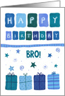 Happy Birthday Bro Blue Patterned Presents card
