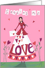 Sending Love Girl Dressed Pink Valentine card