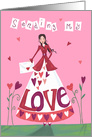 Sending Love Girl Dressed Pink Hearts card