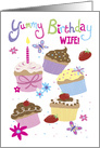 Wife Yummy Birthday Fun Cupcakes card