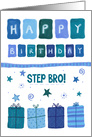 Happy Birthday Step Bro (Brother) Blue Patterned Gifts card