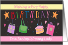 Birthday for Lady Hanging Bags Gifts Cake card