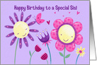 Sister Cute Flowers & Butterfly Birthday card