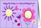 Babysitter Cute Flowers & Butterfly Birthday card