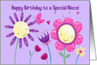 Niece Cute Flowers & Butterfly Birthday card