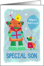 Special Son Robot and Dog Birthday card