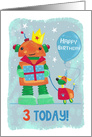 Age 3 Today Kids Robot and Dog Birthday card