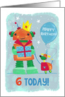 Age 6 Today Kids Robot and Dog Birthday card