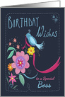 Boss Birthday Wishes Bird & Flowers card