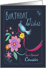 Cousin Birthday Wishes Bird & Flowers card