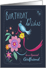 Girlfriend Birthday Wishes Bird & Flowers card