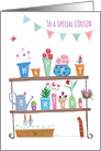 Cousin Happy Birthday Flower Plant Pots card