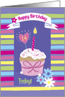 Happy Birthday 14 Today Colorful Cupcake with Candle card