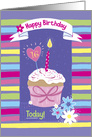 Happy Birthday 16 Today Colorful Cupcake with Candle card