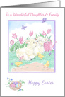 Daughter & Family Easter Lambs with Spring Tulips and Chicks card