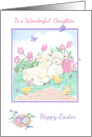 Daughter Easter Lambs with Spring Tulips and Chicks card
