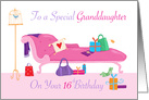 16th Granddaughter Birthday Pink Chaise and Gifts card