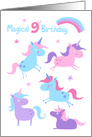 Age 9 Magical Unicorns Birthday card