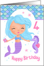 Age 4 Cute Mermaid and Seahorse Birthday card