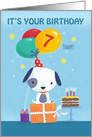 7 Today Birthday Cute Dog with Balloons card