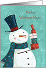 German Christmas Greeting Frohe Weihnachten Snowman with gifts card