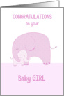 Congratulations New Baby Girl Pink Elephants card