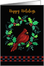 Happy Holidays Red Cardinal in Holly Wreath card