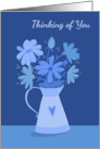 Thinking of you Modern Blue Flowers in Heart Pitcher card