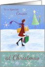 Special Cousin Christmas Girl with Gifts card