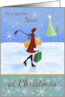 Special Niece Christmas Girl with Gifts card