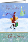 Special Step Daughter Christmas Girl with Gifts card