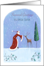 Seasonal Greetings Cousin Santa and Reindeer card