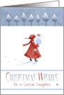 Special Daughter in Red Coat Snow Christmas card