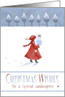 Special Goddaughter in Red Coat Snow Christmas card