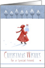 Special Friend in Red Coat Snow Christmas card