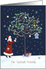 For Friends Christmas Santa Tree with Birds card