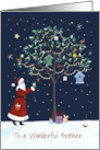 Wonderful Brother Santa Claus Tree with Birds card