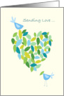 Sending Love Blue Bird Heart of Leaves card