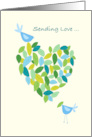 Sending Love Blue Bird Heart of Leaves card