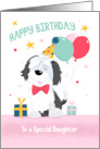 Daughter Birthday Cute Dog with Balloons and Gifts card