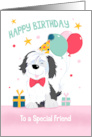 Friend Birthday Cute Dog with Balloons and Gifts card