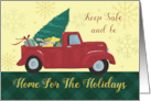 Covid Safe Home for Holidays Red Truck with Dog and Tree card