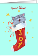 Niece Christmas Cute Kitten Joy Stocking card