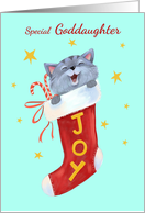 Goddaughter Holiday Cute Kitten Joy Stocking card