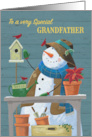 Grandfather Gardening Snowman with Red Cardinal Birds card