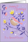 For Cousin Birthday Lilac Bird Floral card