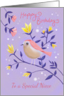 For Niece Birthday Lilac Bird Floral card